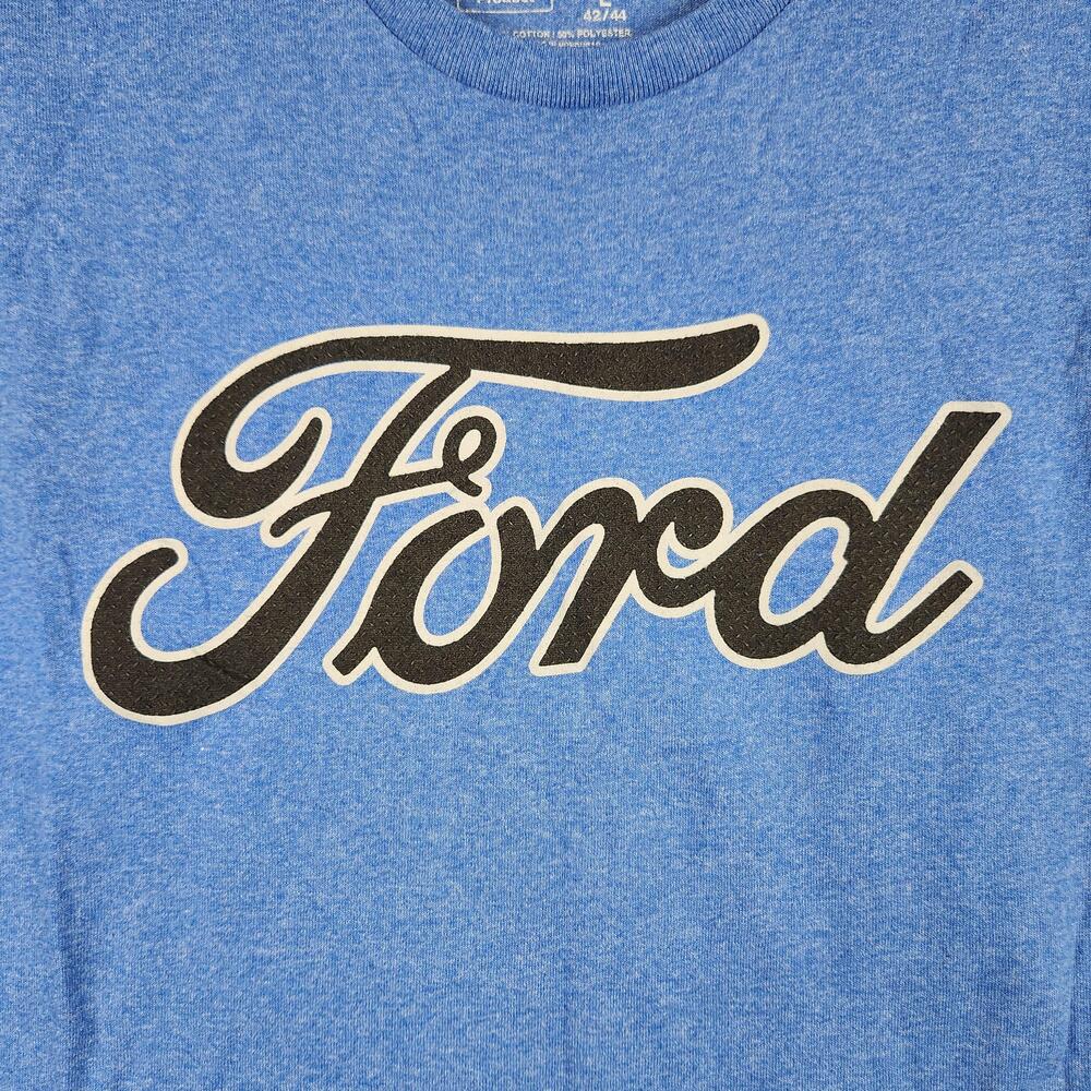 Ford Shirt Mens Large Blue Graphic Logo Script Truck Cars Casual Fan Classic